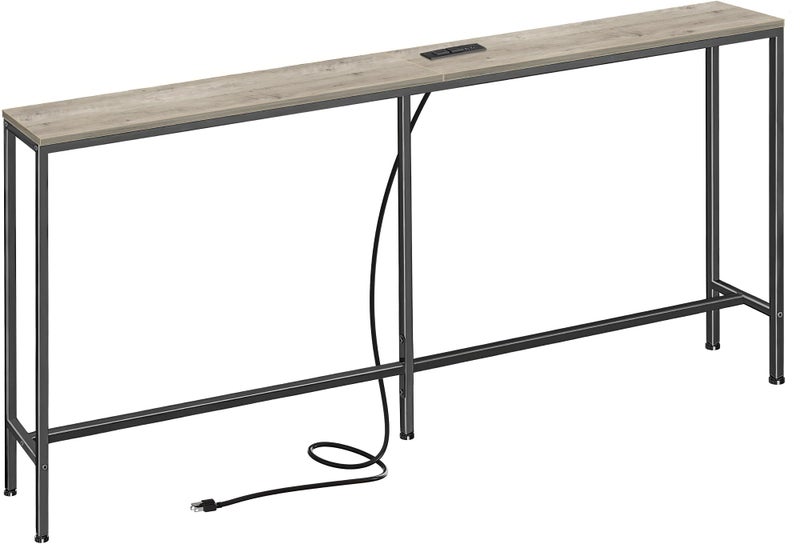 SUPERJARE SUPERJARE 70 Inch Console Table with Outlet Narrow Entryway Table for Living Room Oak 