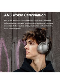 FlashHawk ANC Wireless Over-Ear Headphones with Bluetooth 5.4 and 50 Hours of Battery Life Silver  - Image 3