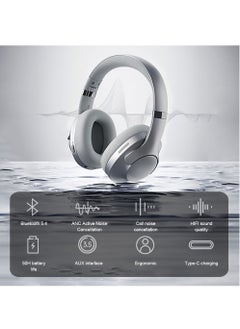 FlashHawk ANC Wireless Over-Ear Headphones with Bluetooth 5.4 and 50 Hours of Battery Life Silver  - Image 2