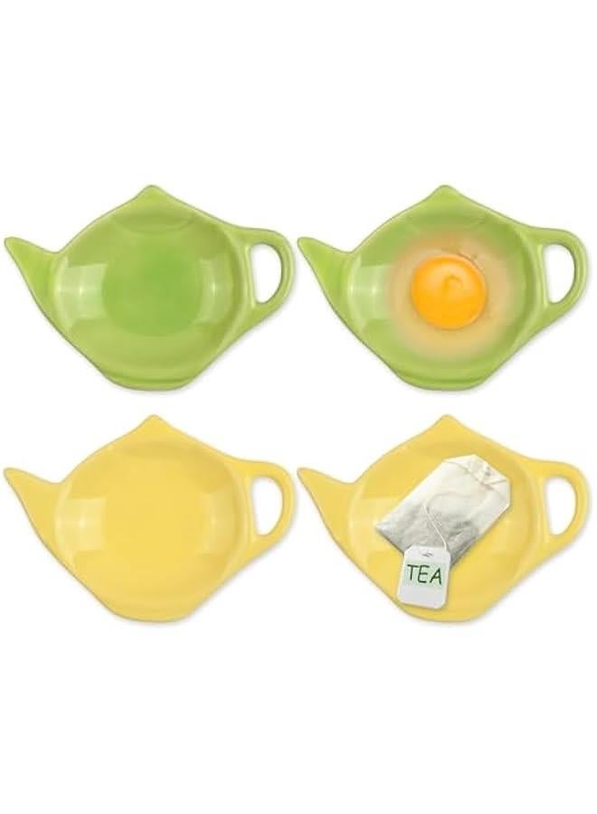 4 Pieces Teapot Shaped Tea Bag Holder Teabag Coaster Seasoning Dish for Sauce Dessert (Green and Yellow) - Image 1
