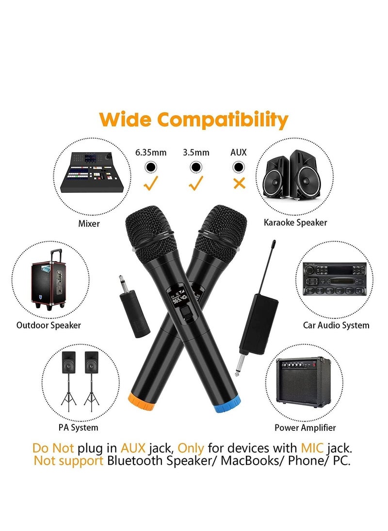 2 pack Wireless Unidirectional Microphone HAndheld Mic With Receiver 1/4 Output For Conference/Weddings/Church/Stage/Party/Karaoke, (Duel Cordless) (Black) - Image 3
