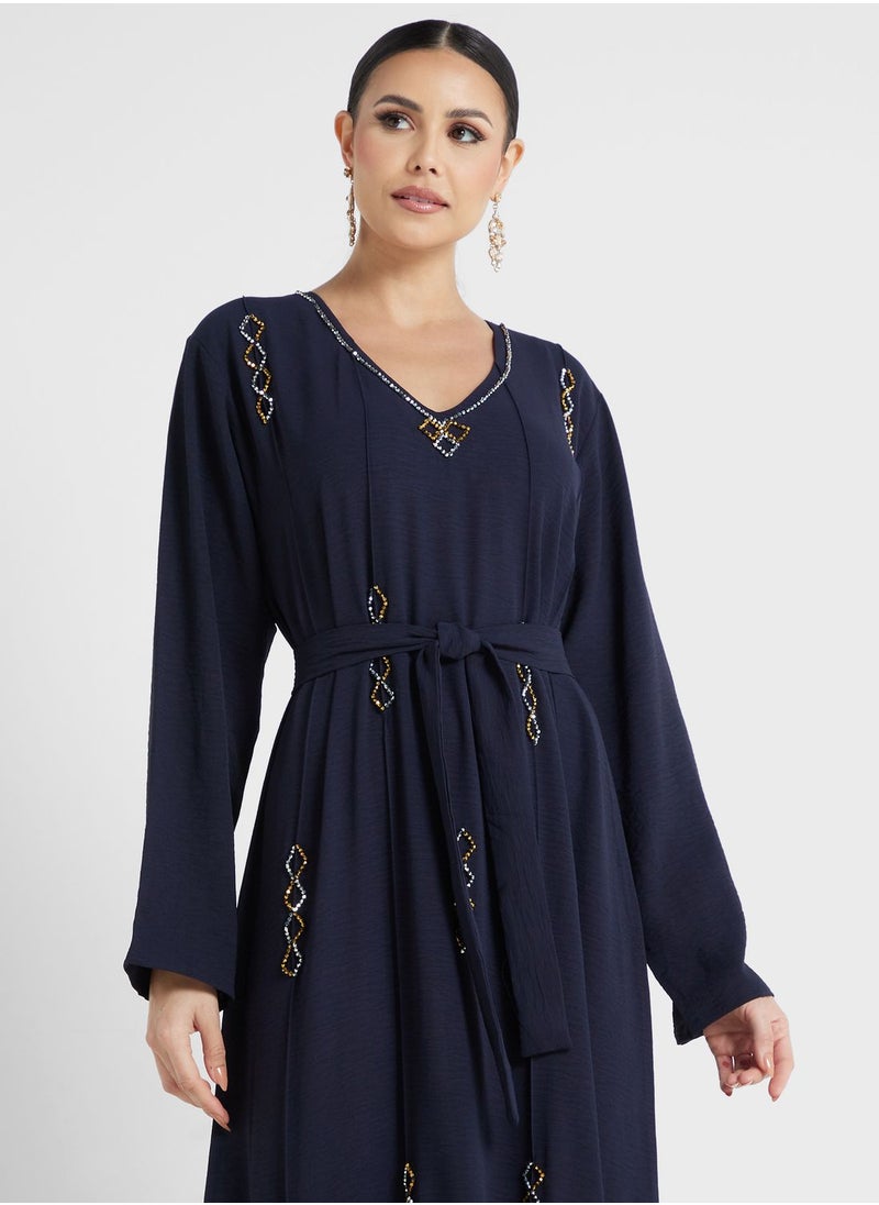 hayas closet - Embellished Belted Jalabiya - Image 1