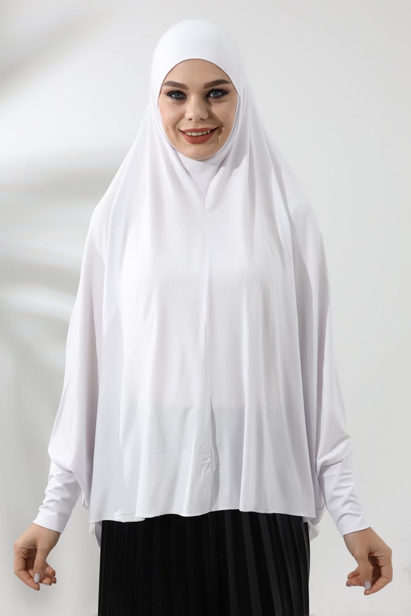İhvan Online White Ready Practical Sultanbaş Hijab Sleeve Combed Cotton Soufflé Scarf Hijab  - Image 1