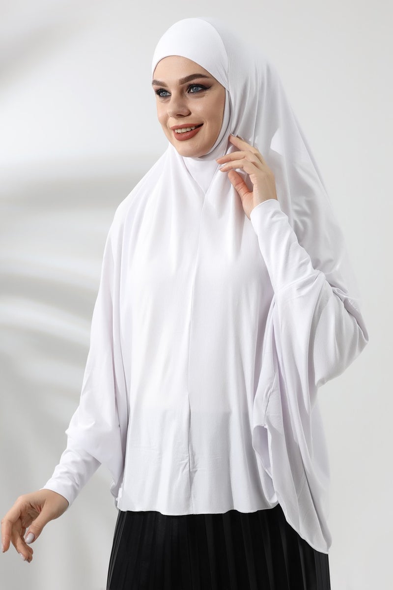 İhvan Online White Ready Practical Sultanbaş Hijab Sleeve Combed Cotton Soufflé Scarf Hijab  - Image 2