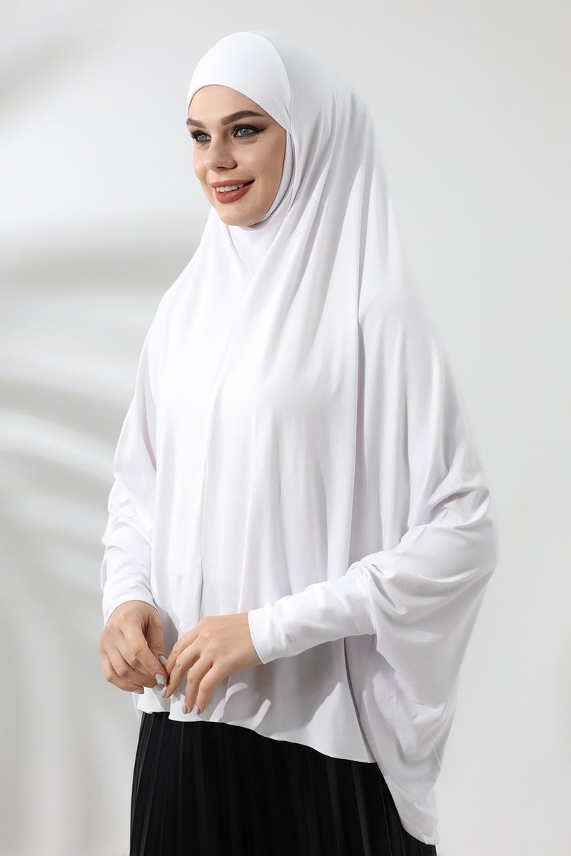 İhvan Online White Ready Practical Sultanbaş Hijab Sleeve Combed Cotton Soufflé Scarf Hijab  - Image 4