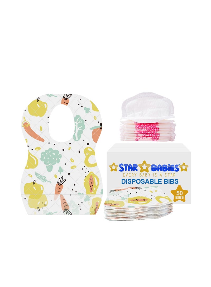 Star Babies Combo Pack (Disposable Bibs Pack of 50, Disposable Breast Pad Pack of 50)-Fruits Print New - Image 1