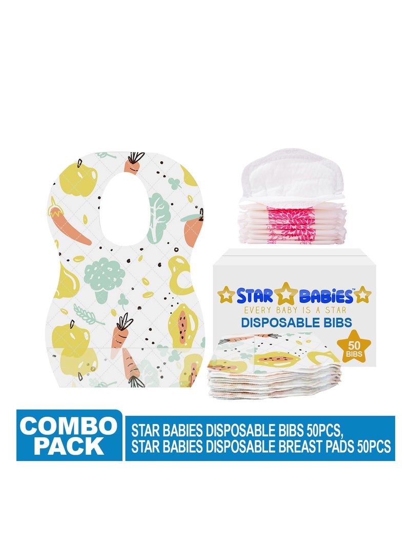 Star Babies Combo Pack (Disposable Bibs Pack of 50, Disposable Breast Pad Pack of 50)-Fruits Print New - Image 2