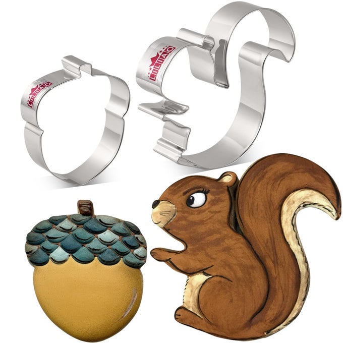 SQUIRREL AND ACORN COOKIE CUTTERS FOR THANKSGIVING STAINLESS STEEL