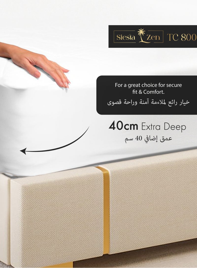 القيلولة زين ملاءة مثبتة من القطن المصري بعمق إضافي 40 سم/16 بوصة جيب مرتبة عميق بعدد 800 خيط، ناعمة ومقاومة للبهتان والتجاعيد، ملاءة مثبتة من الأسفل بجودة الفنادق - Image 2