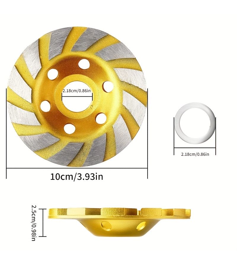 2pcs 4 Inch Heavy Duty Diamond Grinding Cup Wheel Gold Colored Metal 12 Segment Turbo Disc For Concrete Stone Ceramic No Assembly Required Compatible With Grinder Power Tool Fast Surface Grinding For Construction Renovation DIY Projects Efficient Wheel Multi Section Design High Performance Material Stone Fabricators - Image 2
