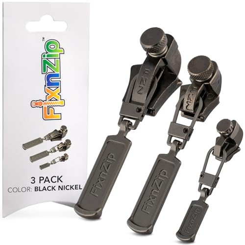 FixnZip (Black Nickel 3 Pack S,M,L) - Universal Zipper Repair Kit for Jackets, Luggage, Bags - Backpack Zipper Replacement Repair Kit - Image 1