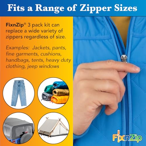 FixnZip (Black Nickel 3 Pack S,M,L) - Universal Zipper Repair Kit for Jackets, Luggage, Bags - Backpack Zipper Replacement Repair Kit - Image 3