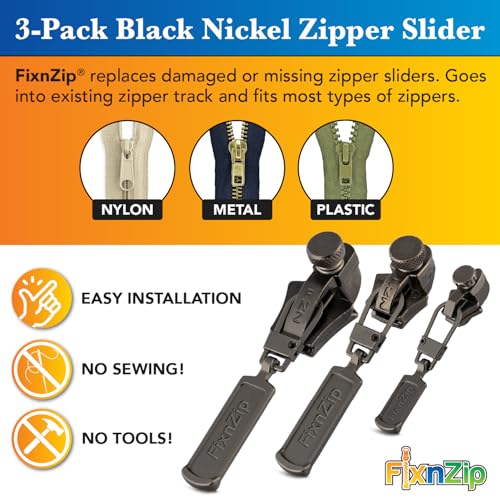 FixnZip (Black Nickel 3 Pack S,M,L) - Universal Zipper Repair Kit for Jackets, Luggage, Bags - Backpack Zipper Replacement Repair Kit - Image 2
