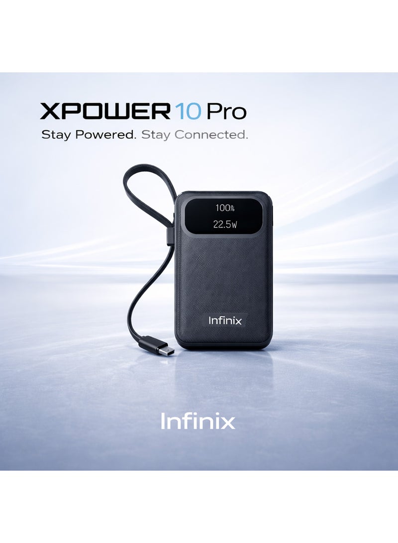 Infinix 10000 mAh Infinix XPower 10 Pro 10000mAh Power Bank 22.5W Fast Charging With Built-in Type-C Cable Black black - Image 3
