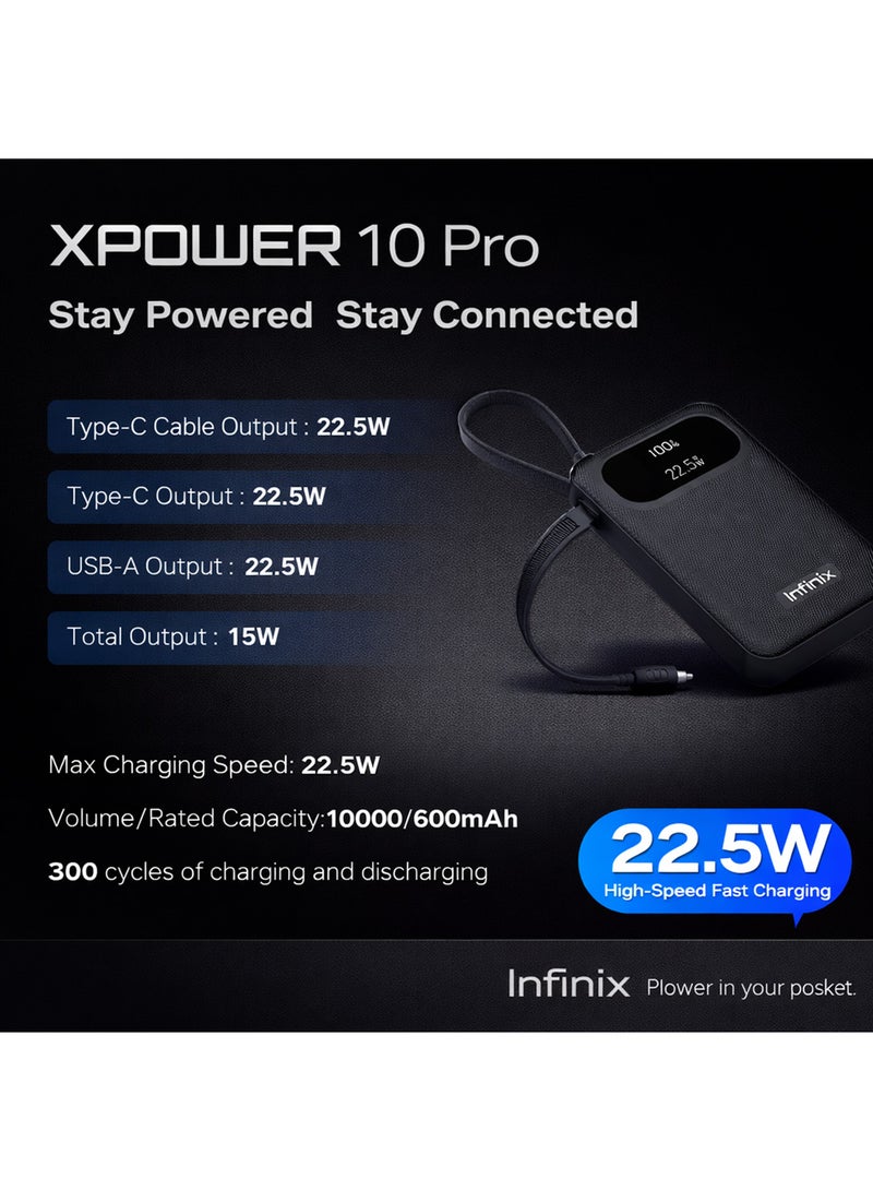Infinix 10000 mAh Infinix XPower 10 Pro 10000mAh Power Bank 22.5W Fast Charging With Built-in Type-C Cable Black black - Image 2