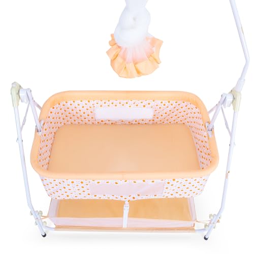 Infanto Baby Bassinet/Cradle, Palna, Swing (0–12 Months) with Ball-Bearing Swing, Swing Lock, Mosquito Net, Storage Basket & Sturdy Metal Frame | Portable Foldable Newborn Cot (Orange) - Image 5