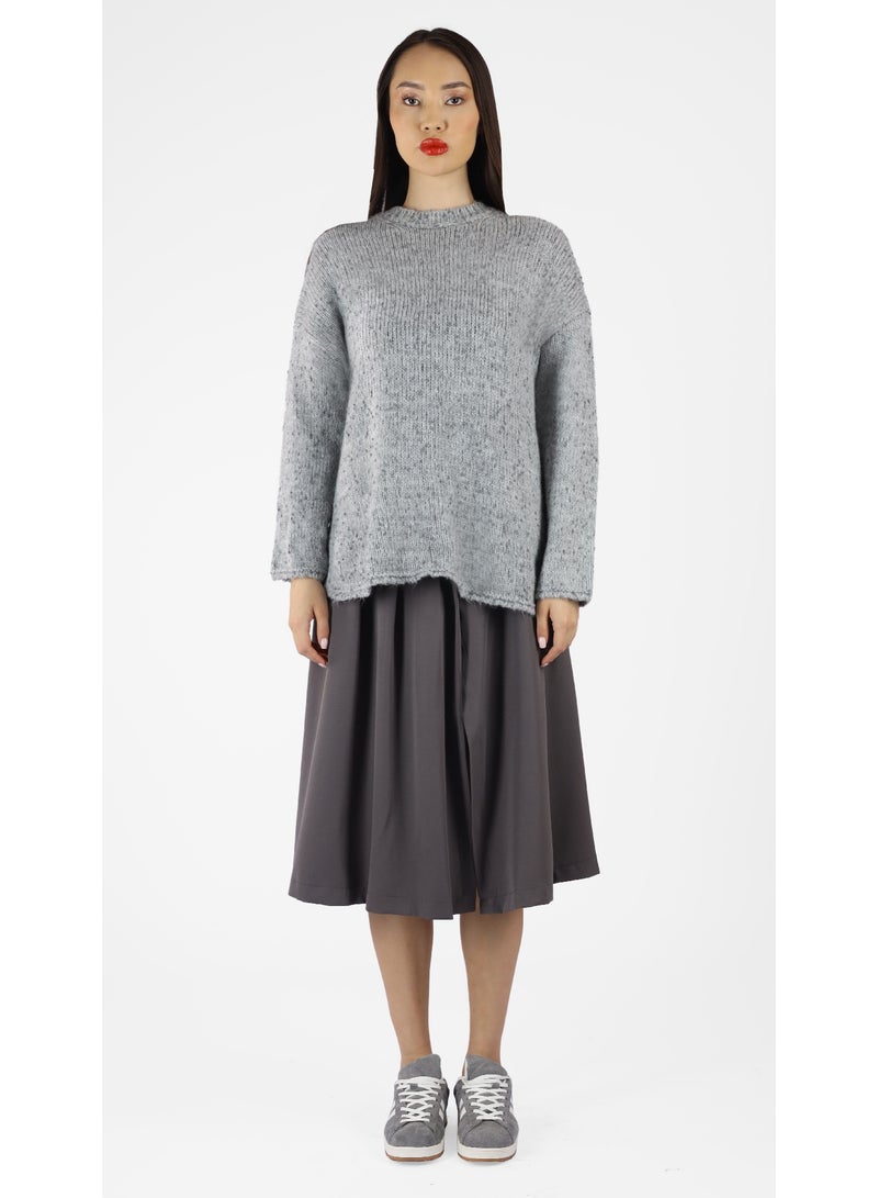 KYVELi Women’s Knit Long Sleeve Crew Neck Sweater – Grey - Image 2