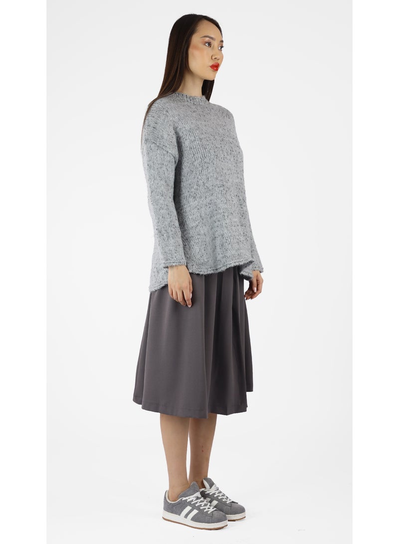 KYVELi Women’s Knit Long Sleeve Crew Neck Sweater – Grey - Image 3