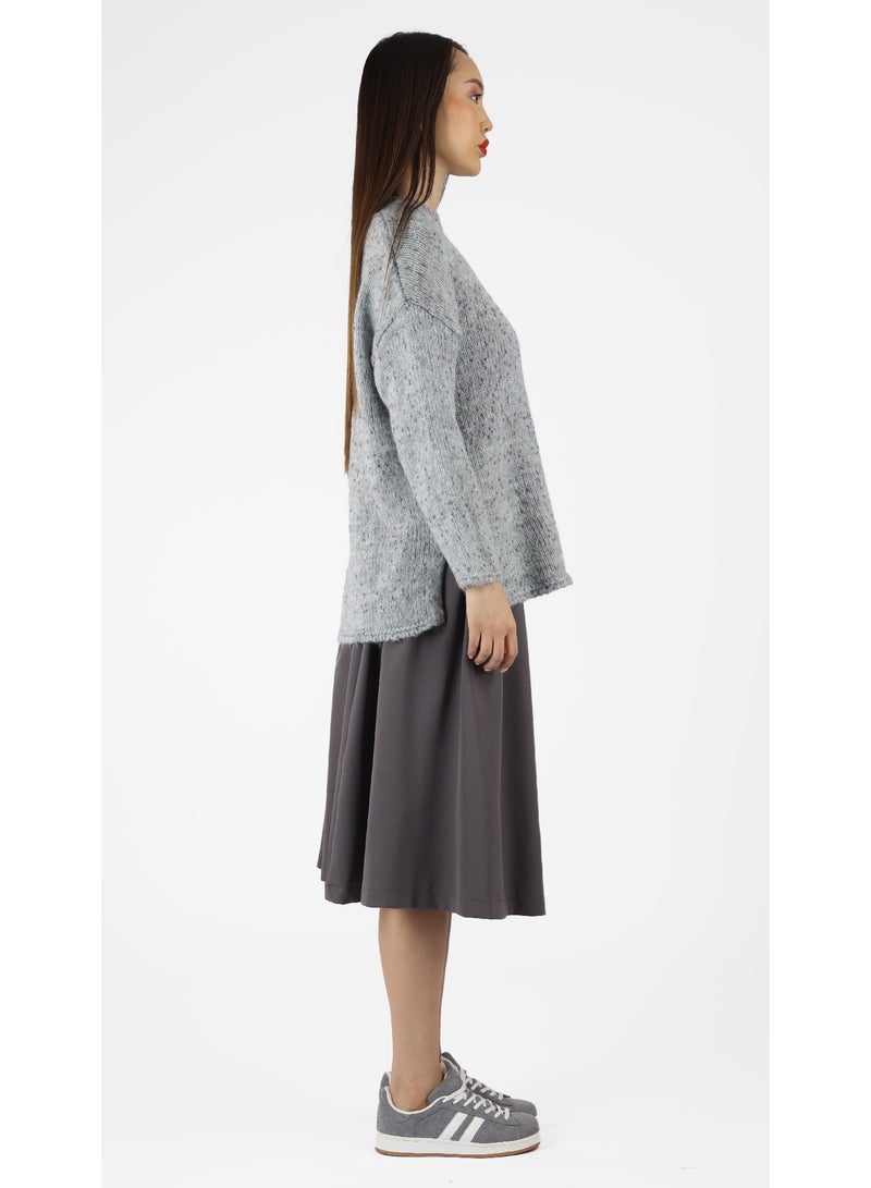 KYVELi Women’s Knit Long Sleeve Crew Neck Sweater – Grey - Image 4