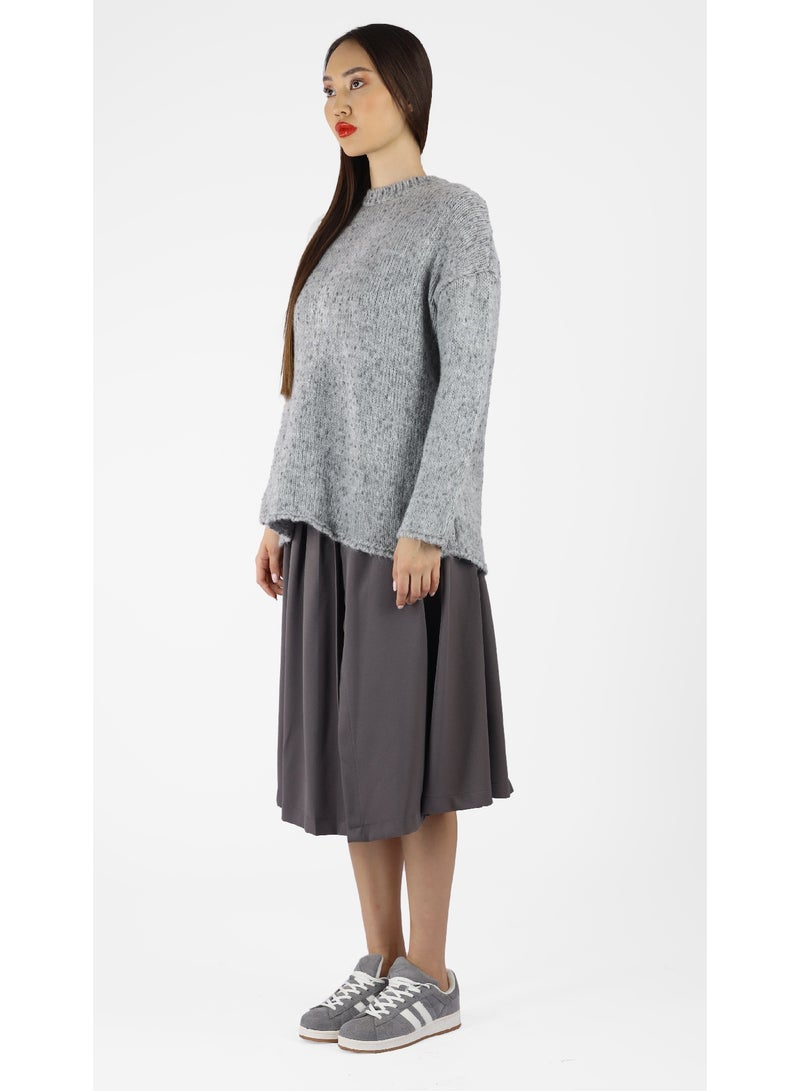 KYVELi Women’s Knit Long Sleeve Crew Neck Sweater – Grey - Image 5