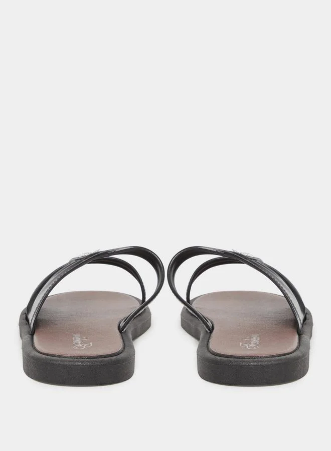 Take Two Take Two Rhinestone Embellished Side Cut Out Vamp Flat Sandals