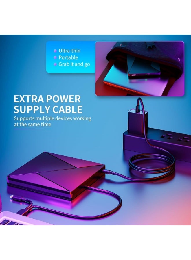 DVD Player for Laptop, External CD Drive for Mac, USB 3.0 USB C Portable CD Burner External Disk Drive, DVD Reader Writer ROM Drive Compatible with Laptop Desktop Mac,Windows 10/8/7 Linux - Image 2