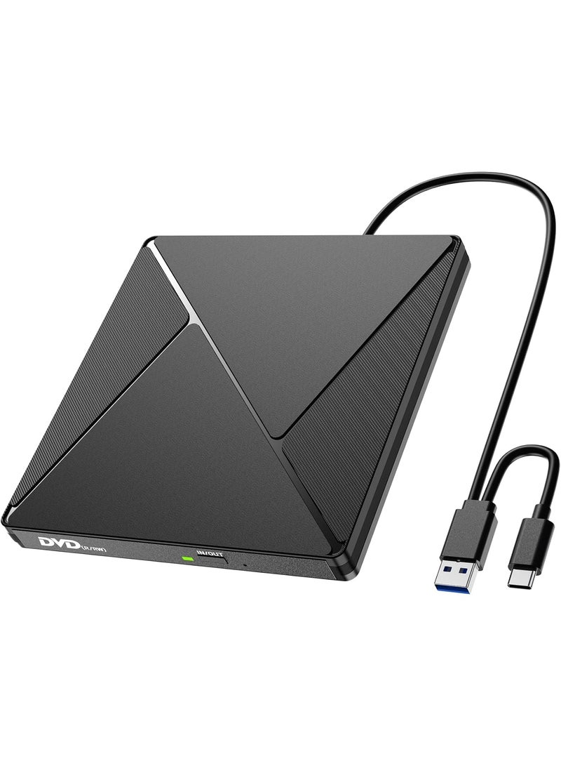 DVD Player for Laptop, External CD Drive for Mac, USB 3.0 USB C Portable CD Burner External Disk Drive, DVD Reader Writer ROM Drive Compatible with Laptop Desktop Mac,Windows 10/8/7 Linux - Image 1