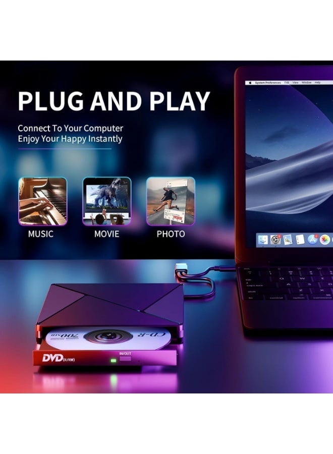 DVD Player for Laptop, External CD Drive for Mac, USB 3.0 USB C Portable CD Burner External Disk Drive, DVD Reader Writer ROM Drive Compatible with Laptop Desktop Mac,Windows 10/8/7 Linux - Image 5