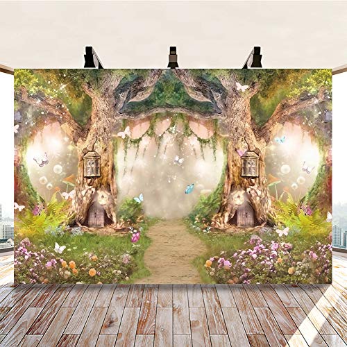 DASHAN Polyester 8x6Ft Spring Backdrop Magic Garden Fairy Tale World Grass Butterfly Wonderland Background for Kids Girl Baby Shower Birthday Party Decoration Studio Photography Banner Booth Props