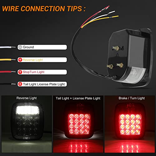CMVT Auto Universal 38 LED Replacement Tail Lights Taillights for Jeep Wrangler TJ YJ CJ, Smoke Lens BAR Square Brake Stop Turn Signal Reverse w/License Plate lamp Assembly, 2PCS - Image 3