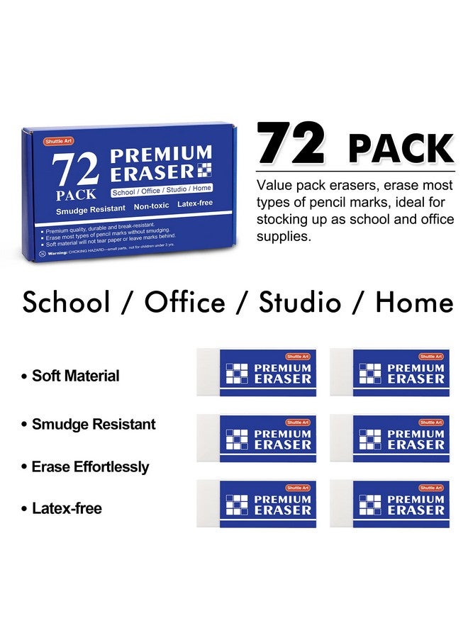 Shuttle Art Uttle Art 72 Pack Premium Erasers Bulk White Erasers Classroom Set For Kids Teachers As School And Office Supplies - Image 2