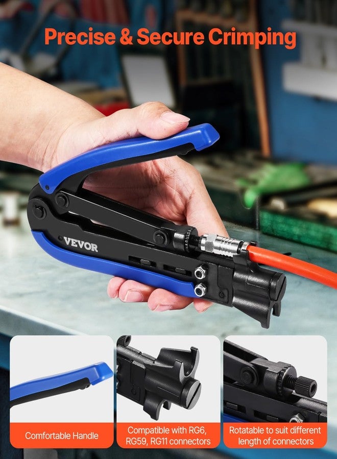 فيفور طقم VEVOR لضغط الكابلات المحورية، طقم ضغط الكابلات المحورية مع أداة ضغط، وأداة لتجريد الأسلاك، و30 قطعة من موصلات RG6 من النوع F، متوافق مع الكابلات المحورية RG6 وRG59 وRG11، خفيف الوزن وقابل للحمل - Image 4