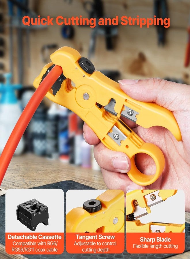 فيفور طقم VEVOR لضغط الكابلات المحورية، طقم ضغط الكابلات المحورية مع أداة ضغط، وأداة لتجريد الأسلاك، و30 قطعة من موصلات RG6 من النوع F، متوافق مع الكابلات المحورية RG6 وRG59 وRG11، خفيف الوزن وقابل للحمل - Image 3