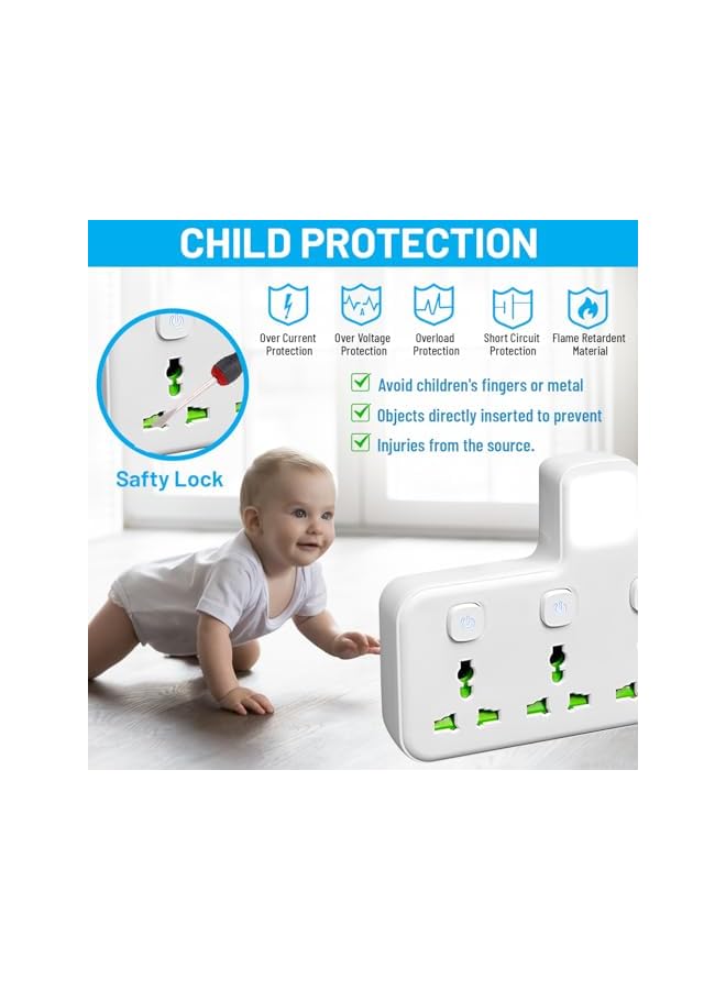Green Tiger 3 Way Plug Extension Socket with 2 USB & 1 Type-C Ports, UK Multi Plug Adapter with Switches - Ideal for Home, Office, Kitchen, Garden, Ouerorexr Use and travel. - Image 5
