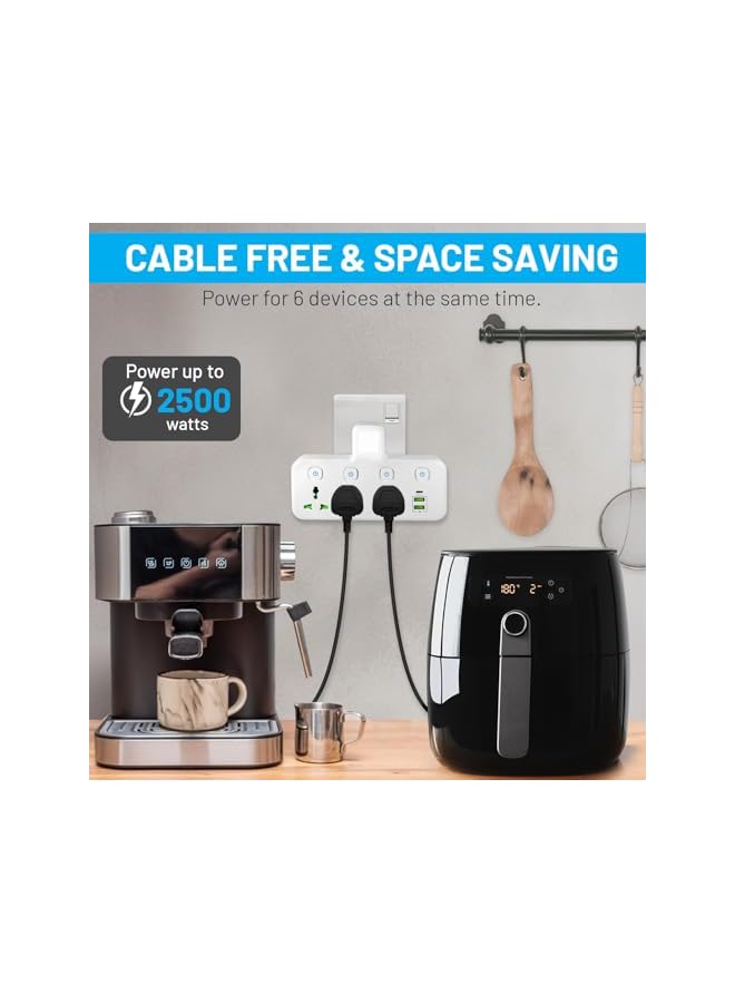 Green Tiger 3 Way Plug Extension Socket with 2 USB & 1 Type-C Ports, UK Multi Plug Adapter with Switches - Ideal for Home, Office, Kitchen, Garden, Ouerorexr Use and travel. - Image 3