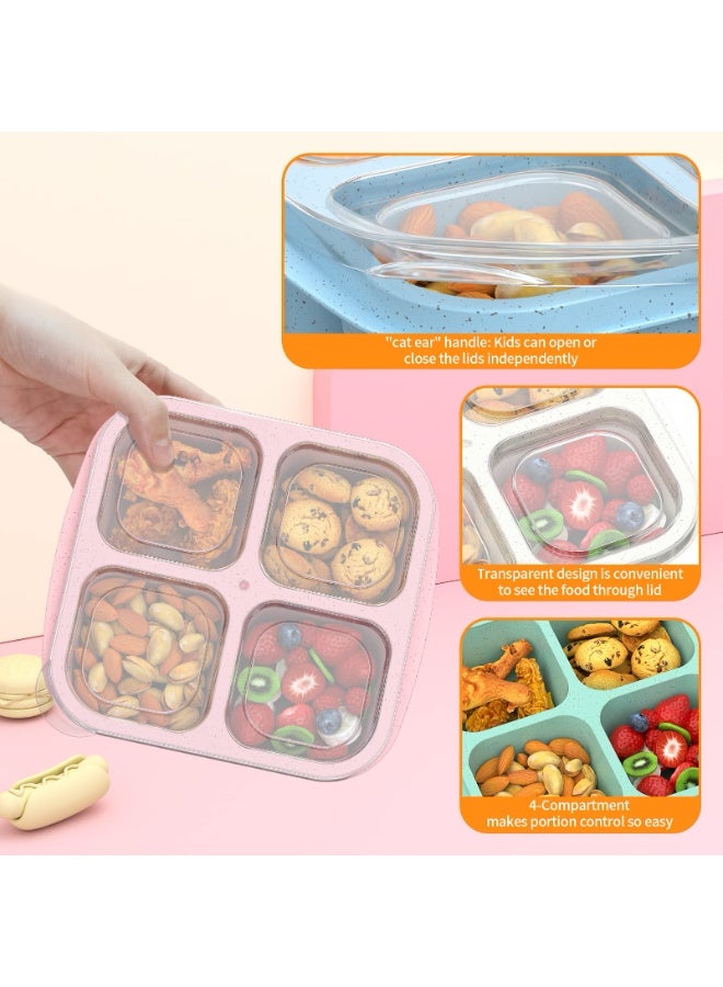 هومستر علبة وجبات خفيفة 4 قطع علبة قابلة لإعادة الاستخدام حاوية تحتوي على 4 وجبات مقصورة مع صينية تخزين فاكهة جافة ذات زيت شفاف صحن مقاوم للتسريب طبق خفيف للمنزل والسفر قابلة لإعادة الاستخدام حاوية تحضير وجبات مقصورة 4 مناسبة للأطفال والبالغين (أخضر/أزرق/وردي/بيجي) 16.5*15.5*5.5 سم - Image 2