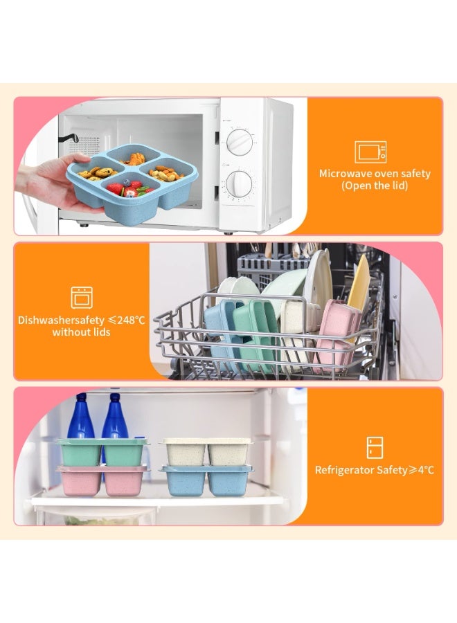 هومستر علبة وجبات خفيفة 4 قطع علبة قابلة لإعادة الاستخدام حاوية تحتوي على 4 وجبات مقصورة مع صينية تخزين فاكهة جافة ذات زيت شفاف صحن مقاوم للتسريب طبق خفيف للمنزل والسفر قابلة لإعادة الاستخدام حاوية تحضير وجبات مقصورة 4 مناسبة للأطفال والبالغين (أخضر/أزرق/وردي/بيجي) 16.5*15.5*5.5 سم - Image 4