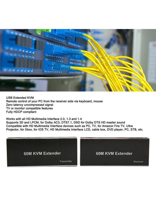 Arabest - 60m KVM Extender Multifunctional 4K 60Hz HD Multimedia Interface KVM USB Extender For TV DVD Player PC 100‑240V US Plug - Image 1