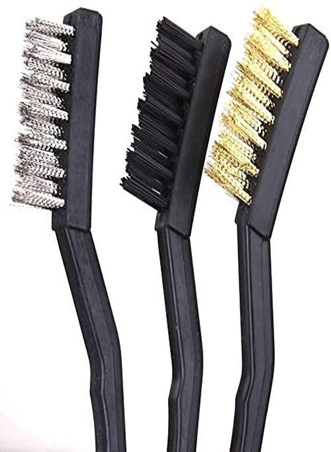 M2 Look Mini Wire Brush Set Steel Brass Nylon Cleaning Polishing 7 inch 3PC (Black) - Image 2
