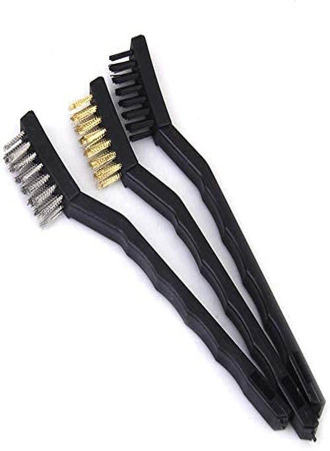 M2 Look Mini Wire Brush Set Steel Brass Nylon Cleaning Polishing 7 inch 3PC (Black) - Image 4