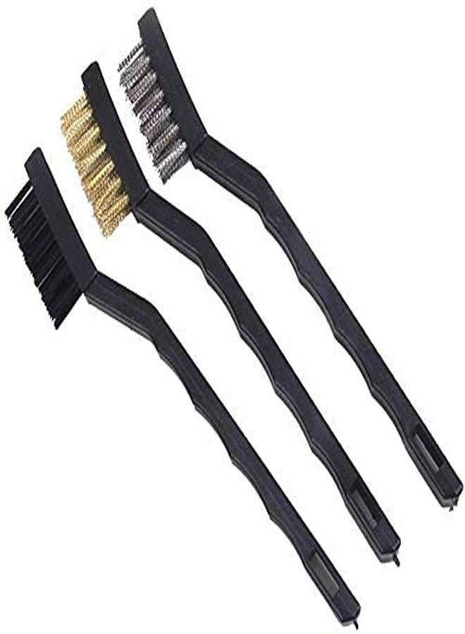 M2 Look Mini Wire Brush Set Steel Brass Nylon Cleaning Polishing 7 inch 3PC (Black) - Image 1