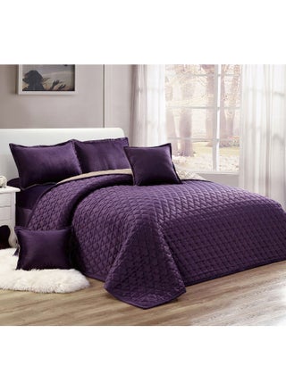 4 Pieces Dual Color Comforter Set For All Season Single Size 160x210 Cm Velvet Bedding Set Geometric Quatrefoil Cloud Stitched Design Purple - pzsku/Z2CDB5C45664BF1C57E13Z/45/_/1671082694/6863edca-78d0-4840-9ee3-139c7b974cb0