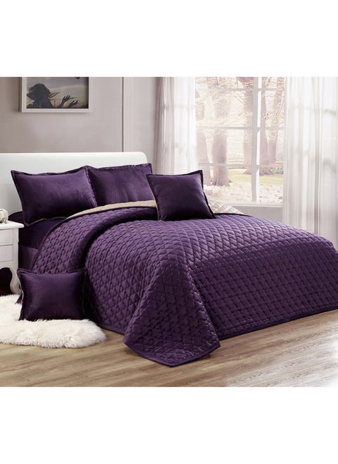 4 Pieces Dual Color Comforter Set For All Season Single Size 160x210 Cm Velvet Bedding Set Geometric Quatrefoil Cloud Stitched Design Purple