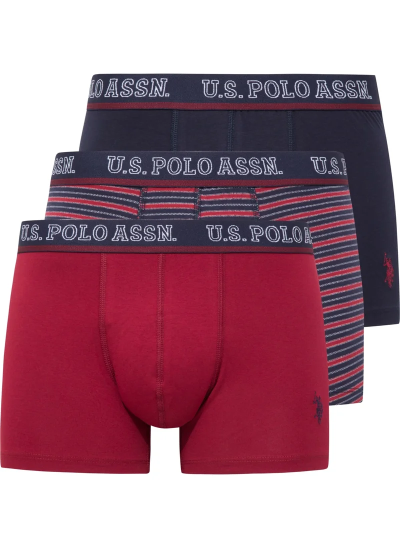 يو اس بولو اسن Men's Claret Red-Navy Blue-Printed 3-pack Boxer