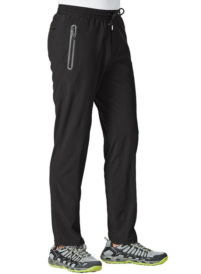 TBMPOY Men's Lightweight Hiking Travel Pants Breathable Athletic Fishing Active Joggers Zipper Pockets, A1-black, L - Image 1