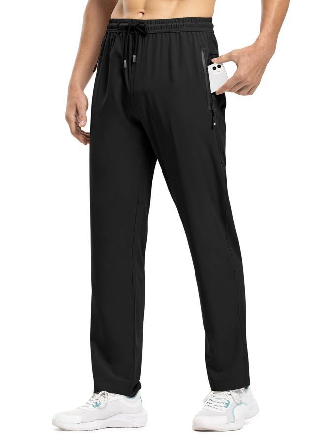 TBMPOY Men's Lightweight Hiking Travel Pants Breathable Athletic Fishing Active Joggers Zipper Pockets, A1-black, L - Image 2