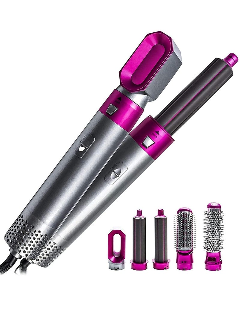 Hair Dryer Brush, 5 in 1 Hair Styler, Hot Air Brush, Airwrap Styler, Negative Ion Comb for Straigntening,Curling,Hair Styling Appliances with 5 Interchangeable Brushes (A- Gray) (Gray) - Image 1