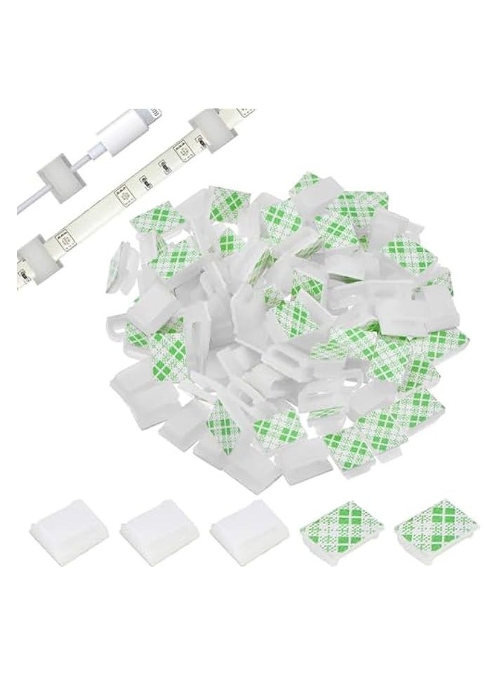 erorex Light Strip Mounting Clips,100 PCS Self Adhesive Led Strip Light Connectors Office Wall Durable Wire Cable Management Clips 10MM Lights Strip Fix Clips for Home,Party,Wall,Car Organizer-White - Image 1