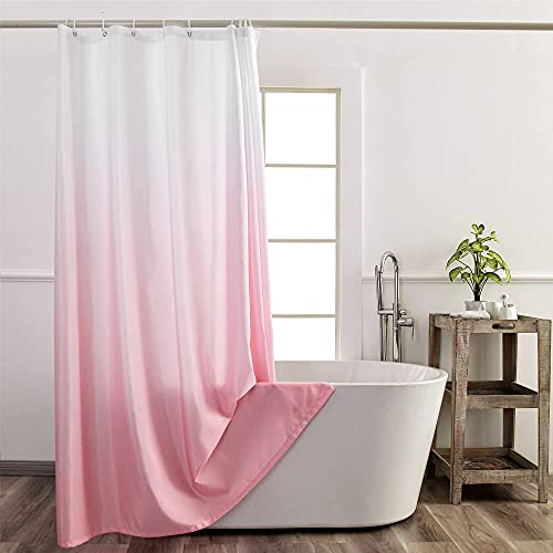 YI & ZE Ombre Pink Shower Curtain Sets for Bathroom Accessories Fabric Polyester Waterproof Modern Shower Curtain Liner with 12 Hooks Pink W72xL96 - Image 2