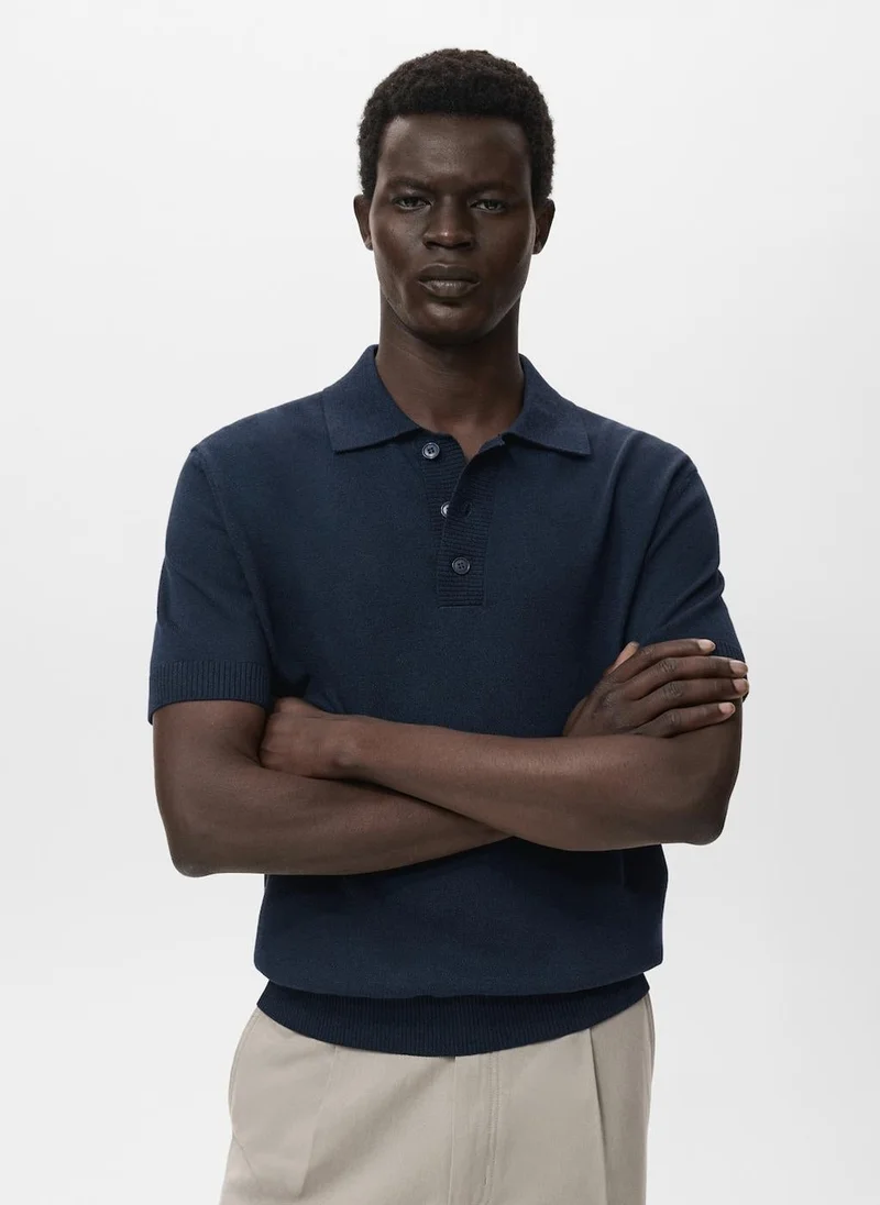 Mango Man Cotton knitted polo shirt
